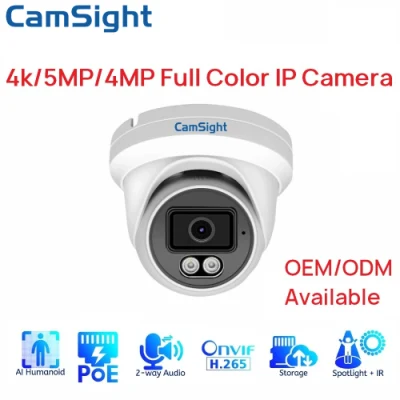 Camsight 4K 8MP 5MP 4MP 2MP Colorvu Full Color IP Camera with Smart Human Detection Turret Dome IP Camera Poe CCTV Network Security IP Camera OEM Supplier