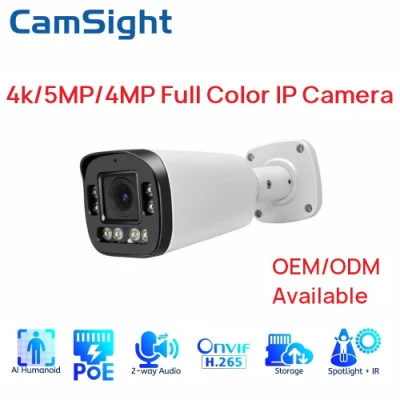 Camsight 4K 8MP 5MP 4MP 2MP Colorvu Full Color IP Camera with Smart Human Detection Bullet IP Camera Poe CCTV Network Security IP Camera OEM Supplier